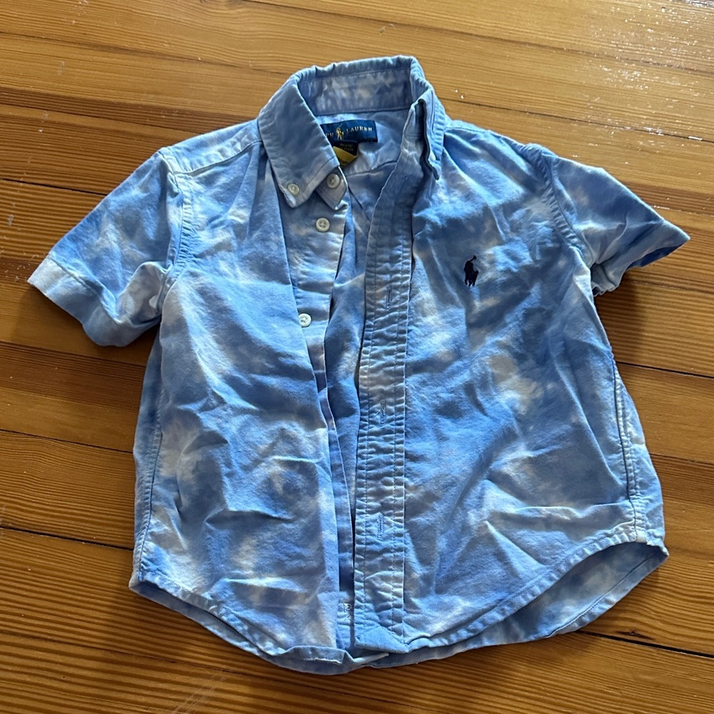 Ralph Lauren Light Blue Tie-Dye Button Down Shirt 3T
